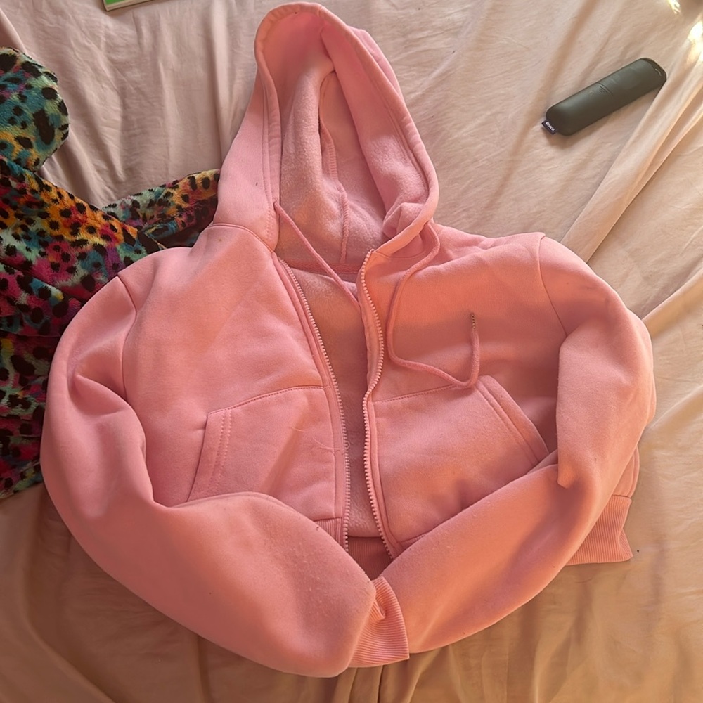 Pink zip up cropped hoodie size m